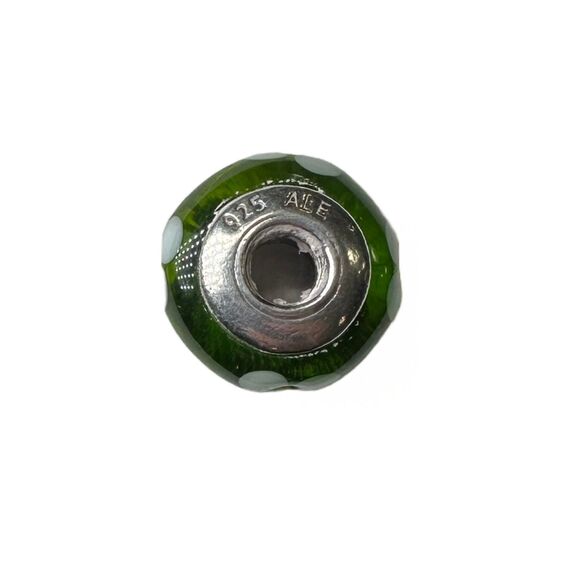 Pandora White Flowers Green Murano Glass Authentic Bead Charm - Picture 3 of 6